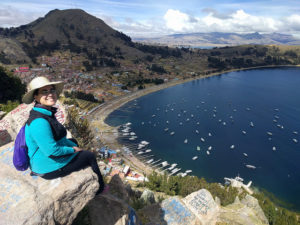 Natalie Gasca overlooking Lake Titicaca in Bolivia
