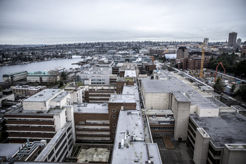 Aerial view of Seattle buildings